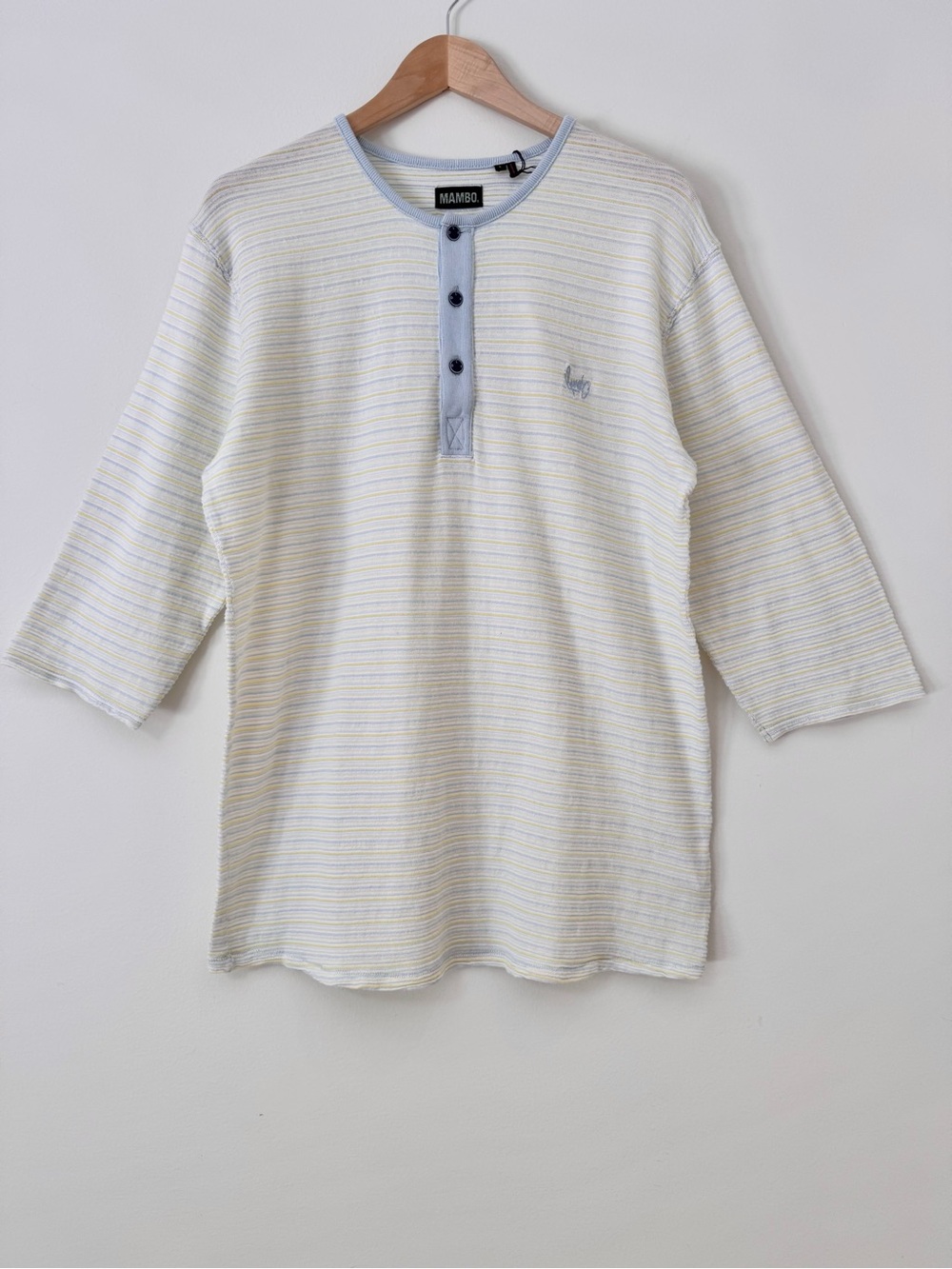 Vintage Y2K Mambo Australia Striped Henley Shirt 3/4 Sleeve Pastel NWT Large